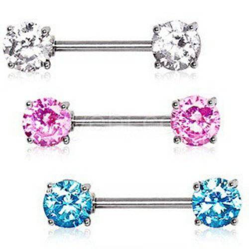 Prong Set Round CZ Nipple Bar Set