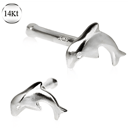 14k White Gold | Dolphin Stud Nose Ring