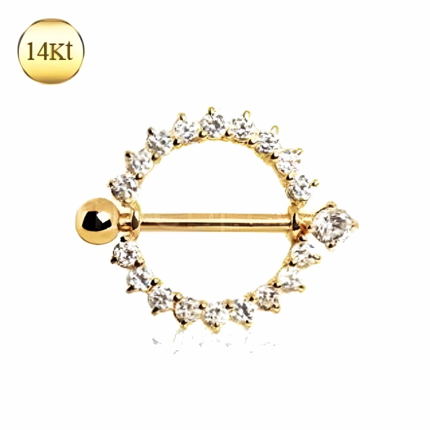 14k Yellow Gold | Nipple Ring with Round CZ