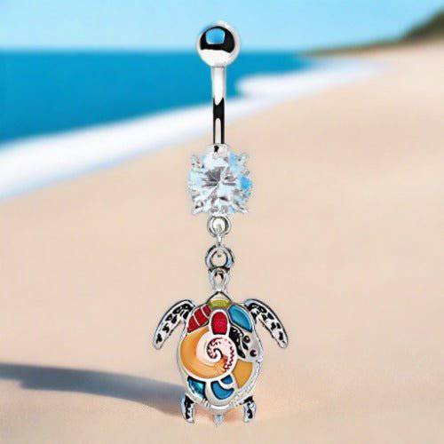 316L Stainless Steel Aloha Sea Turtle Dangle Navel Ring