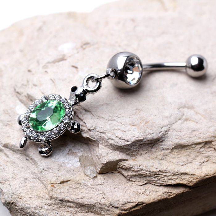 316L Stainless Steel Dazzling Green Turtle Dangle Navel Ring