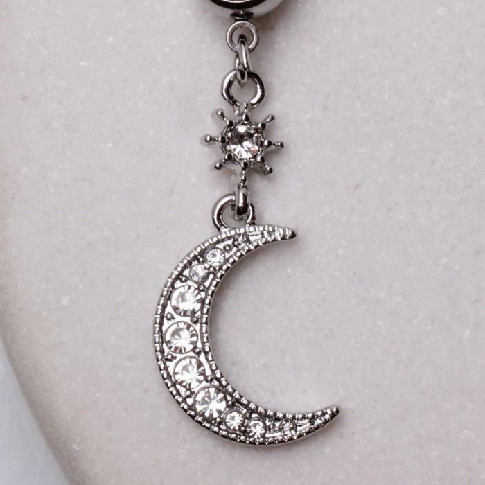 316L Stainless Steel Glittering Moon &amp; Star Dangle Navel Ring