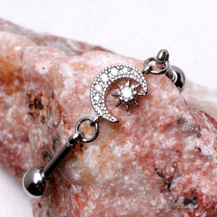 316L Stainless Steel Moon and Star Chain Industrial Barbell