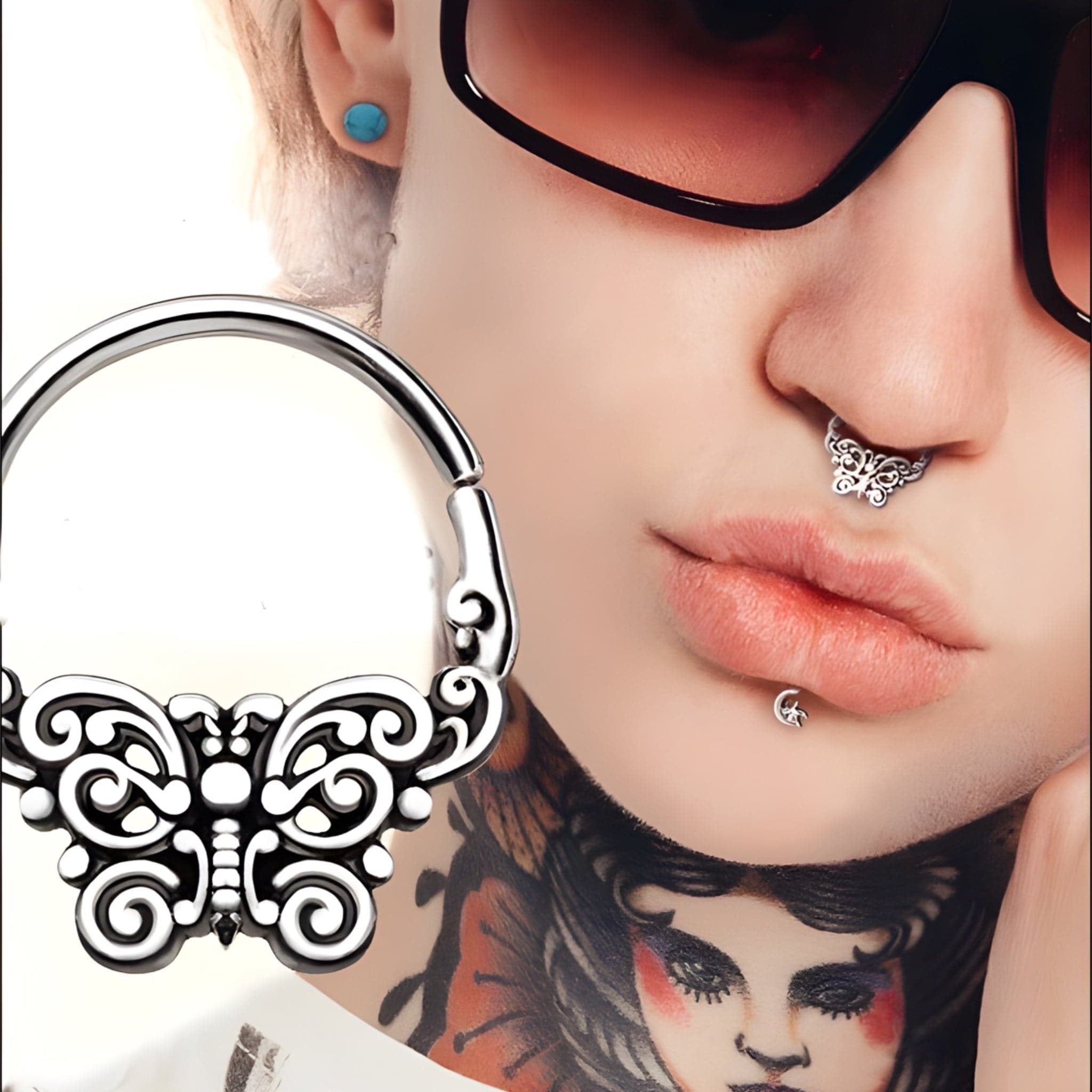 316L Stainless Steel Ornate Butterfly Seamless Ring / Septum Ring