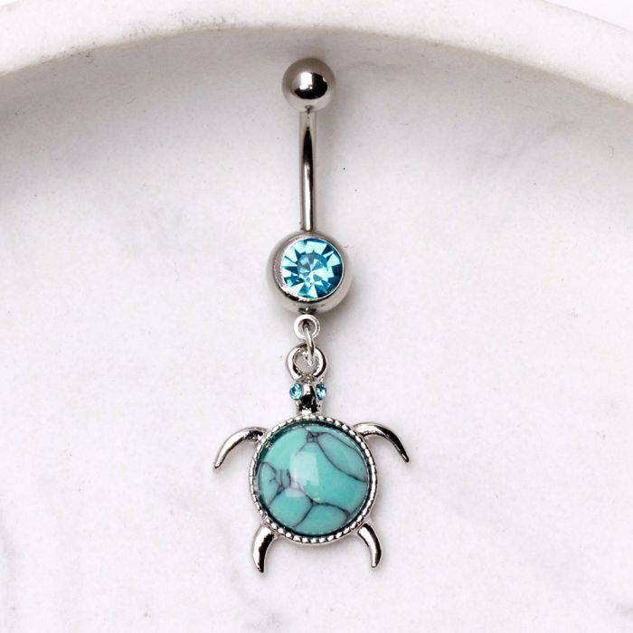 316L Stainless Steel Turquoise Turtle Dangle Navel Ring