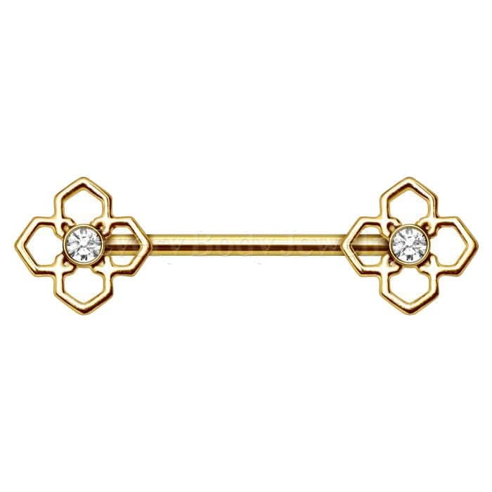 Gold Plated Pinwheel Flower Nipple Bar