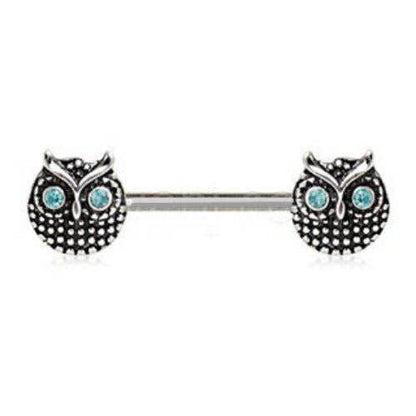 316L Stainless Steel Blue Eyed Owl Nipple Bar