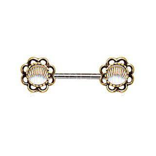 Antique Gold Plated Seashell Flower Nipple Bars