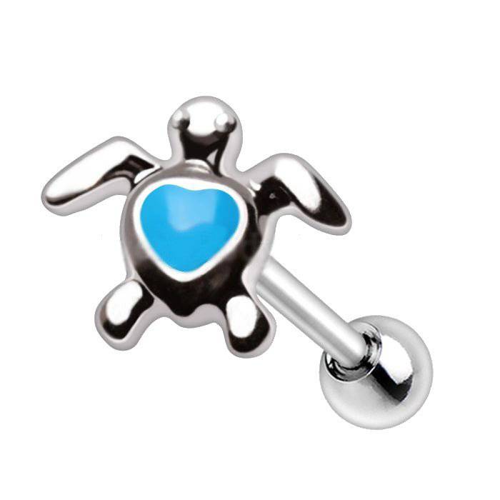 316L Stainless Steel Aqua Heart Sea Turtle Cartilage Earring