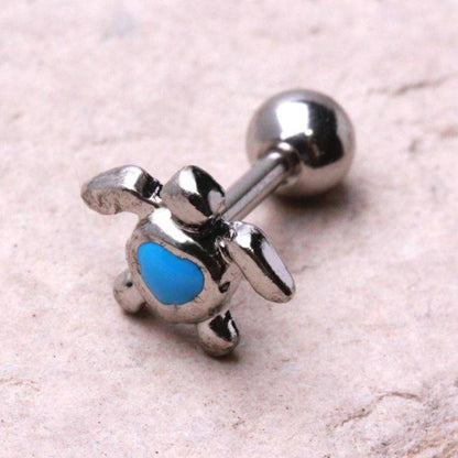 316L Stainless Steel Aqua Heart Sea Turtle Cartilage Earring