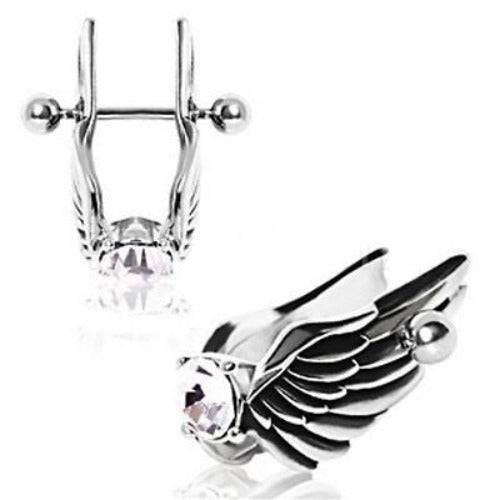 Angel Wings Cartilage Earring - Feathered Angel Wings w/ Gem Cartilage Piercing