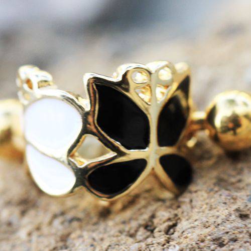 Gold Plated Black and White Butterfly Cartilage Ear Cuff