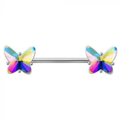 316L Stainless Steel Aurora Borealis Butterfly Nipple Bar