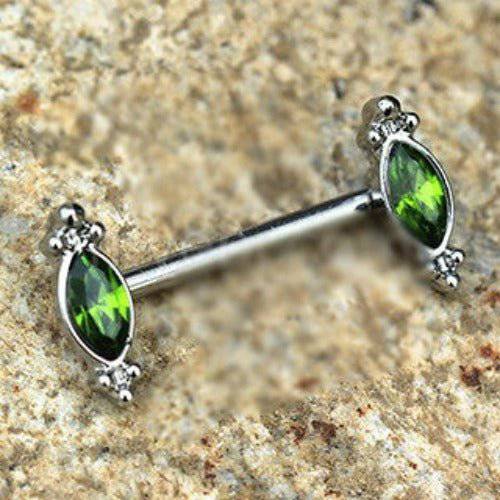 316L Stainless Steel Green Ornate Nipple Bar