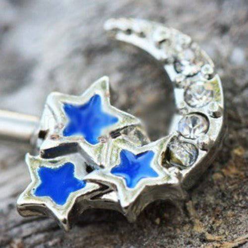 316L Stainless Steel Jeweled Moon and Star Nipple Bar