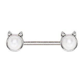 316L Surgical Steel Pearl White Cat Nipple Bar