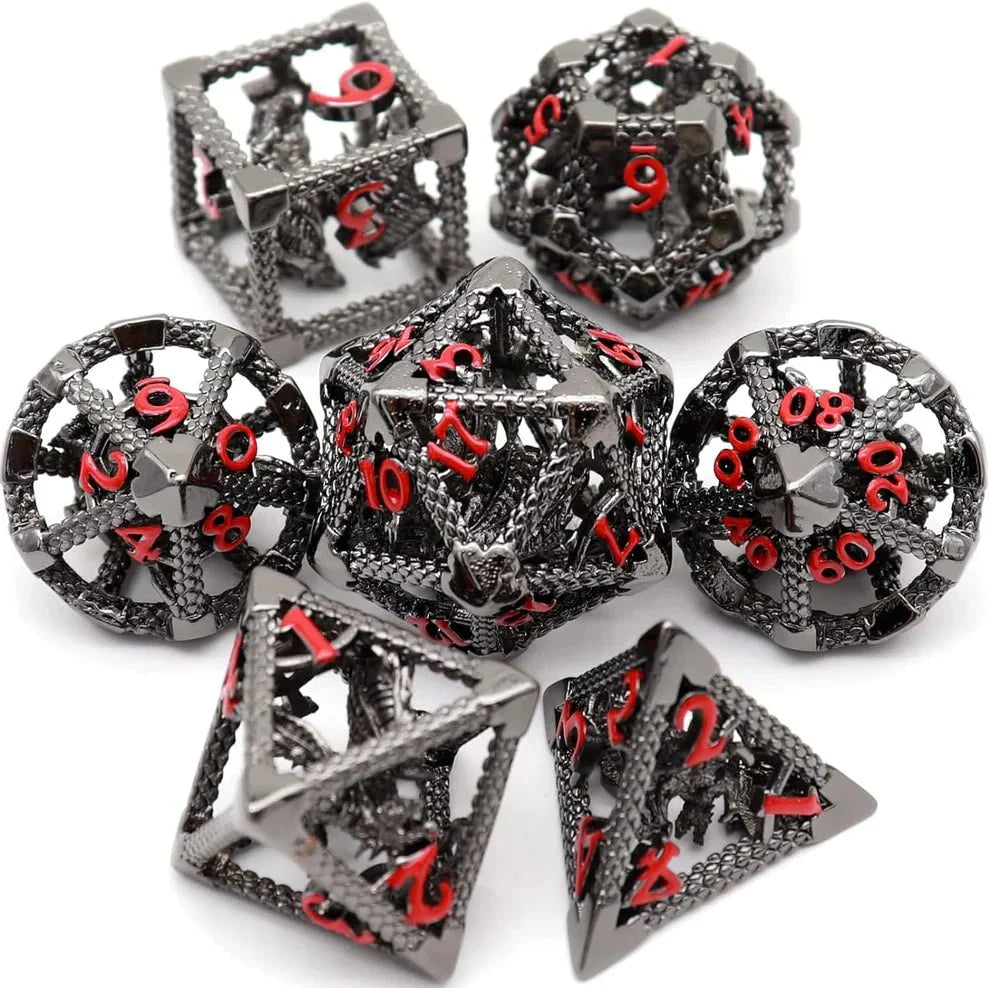 Flying Dragon Hollow Dice Set - Silver Red Numbers-0