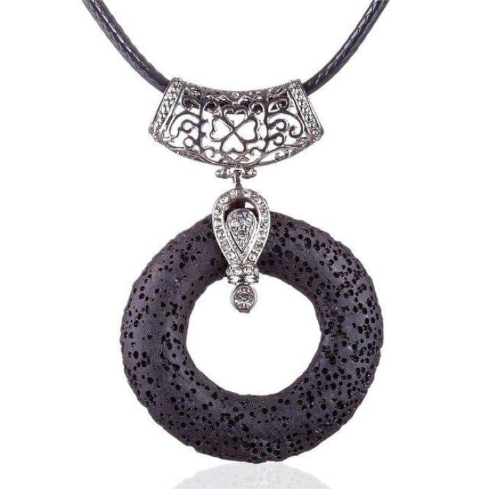 Black Circular Lava Stone Pendant | Essential Oil Necklace