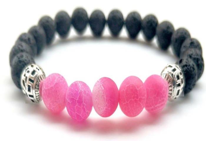 Black &amp; Pink Lava Stone | Essential Oil Bracelet