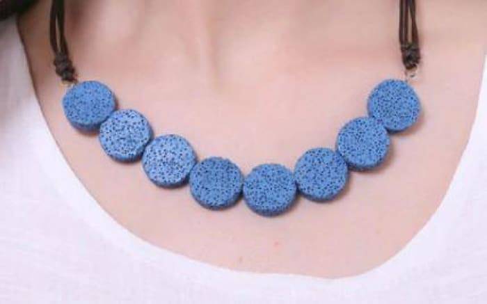 Blue Tablet Beads Lava Stone | Essential Oils Necklace