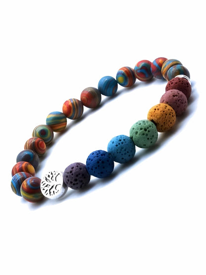 Rainbow Beads &amp; Seven Chakra Lava Stone | Essential Oil Bracelet