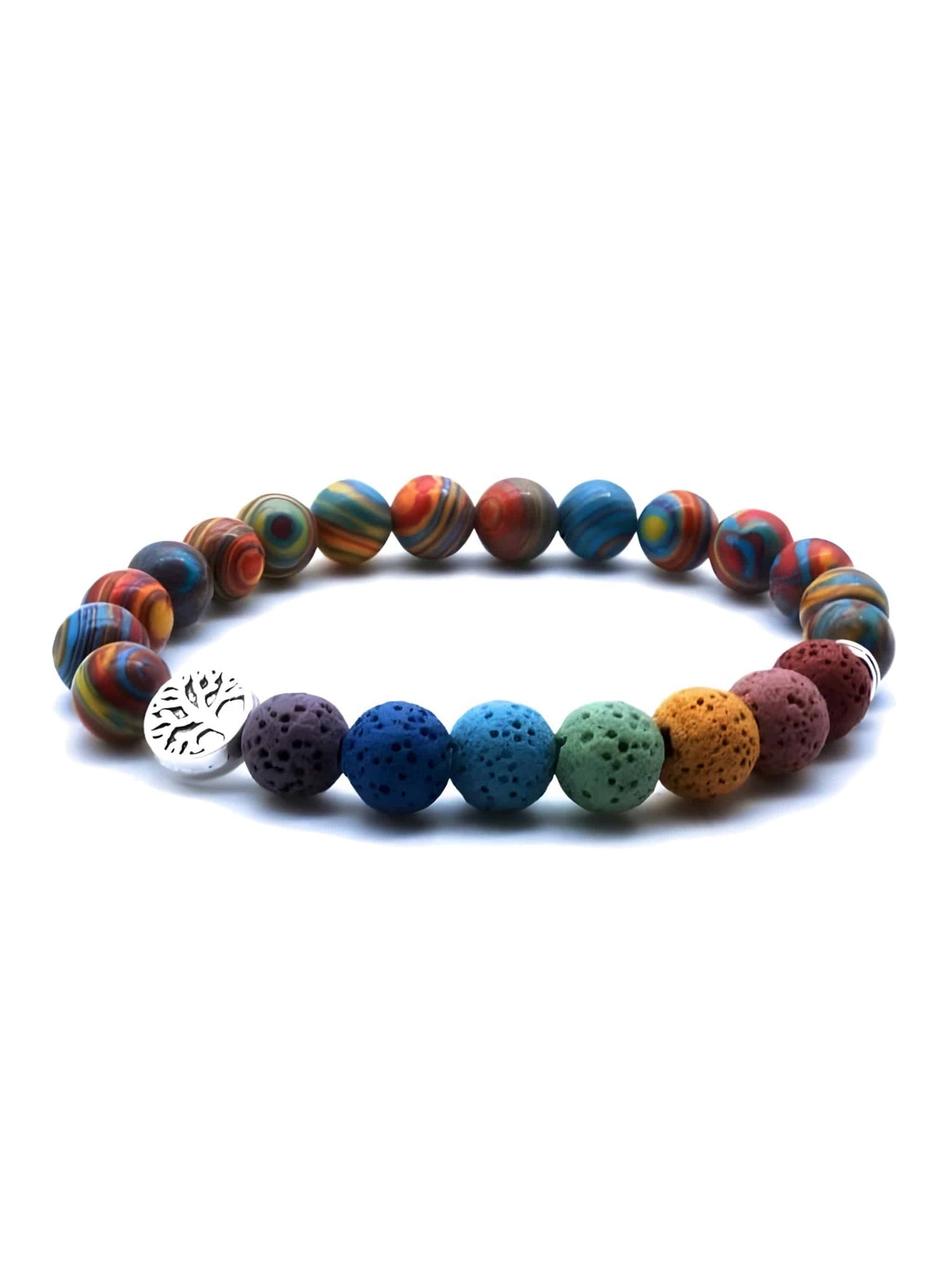 Rainbow Beads &amp; Seven Chakra Lava Stone | Essential Oil Bracelet