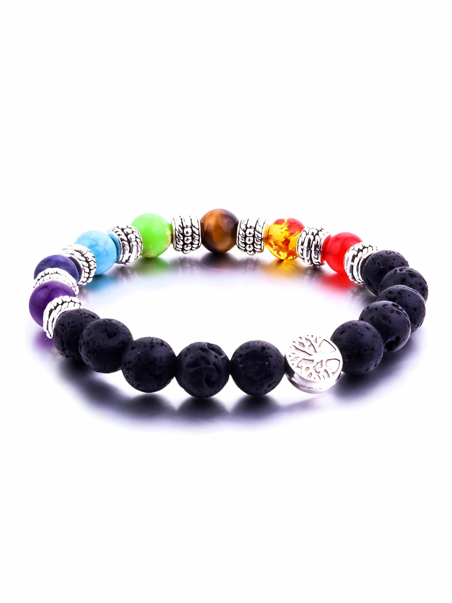 Seven Chakra Crystal &amp; Black Lava Stone | Essential Oil Bracelet