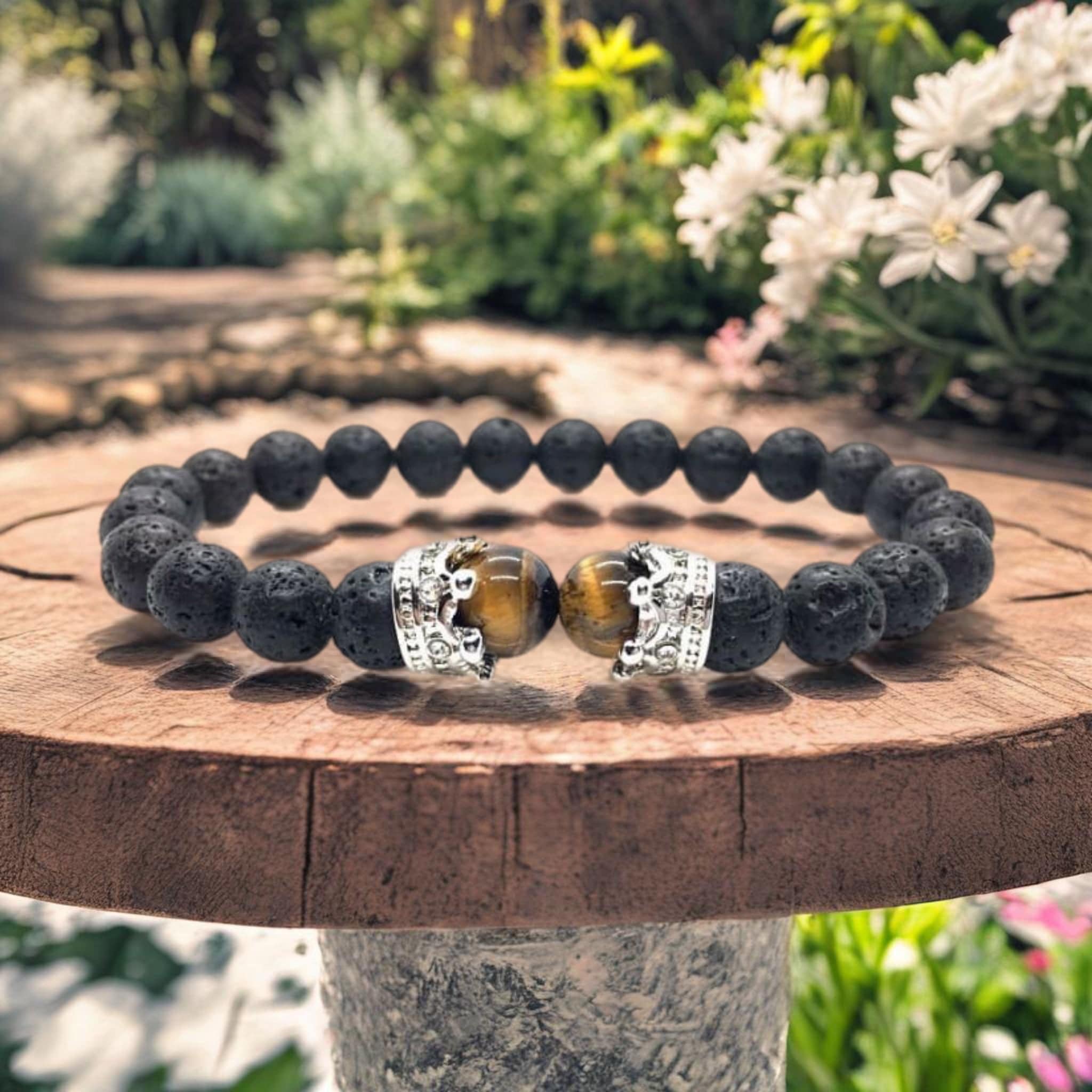 Tiger Eye &amp; Lava Stone | Crowned | Essential Oil Bracelet