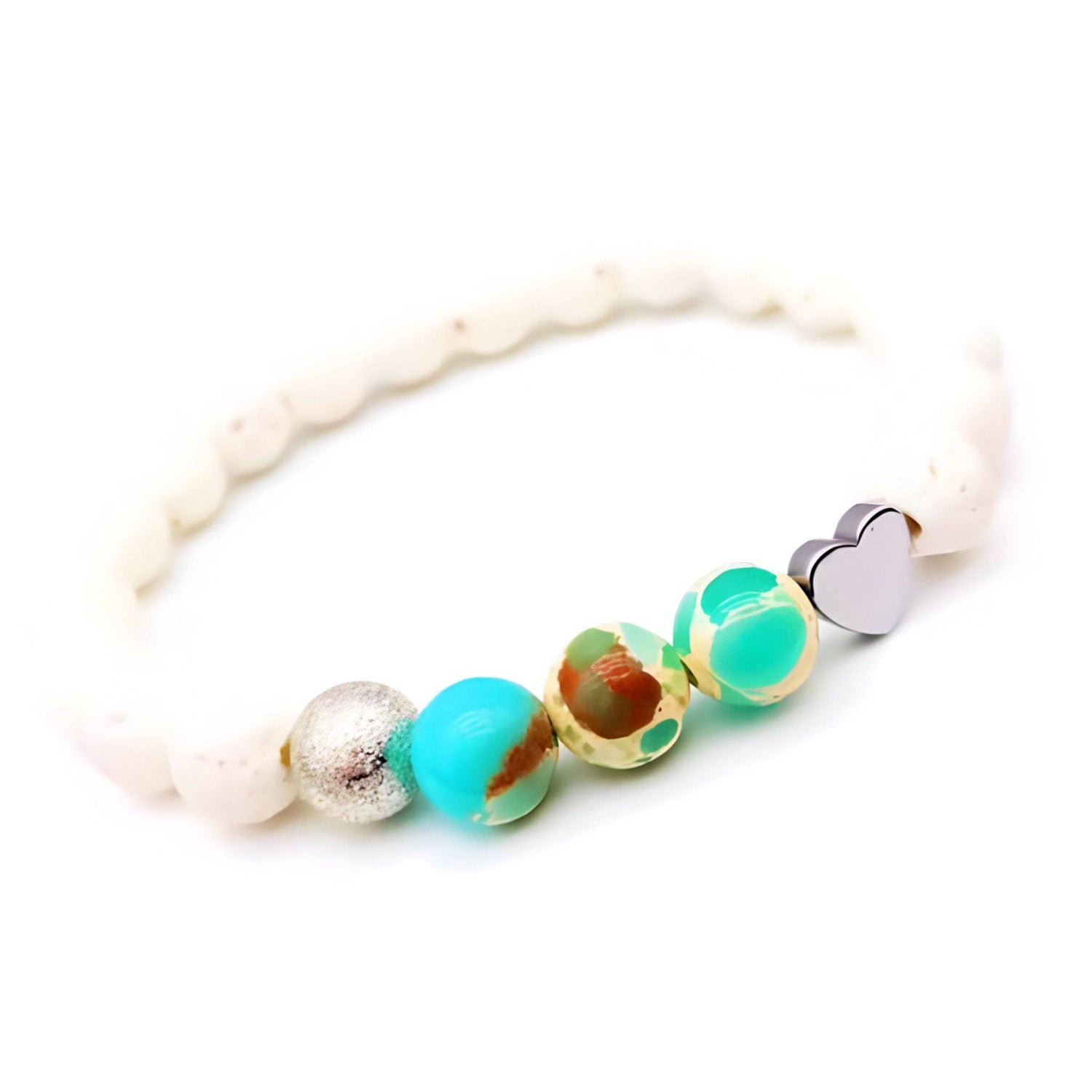 Turquoise Sea Sediment Jasper &amp; White Lava Stone | Essential Oil Bracelet