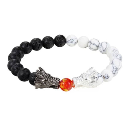 Amber &amp; Lava Stone | Dueling Dragons | Essential Oil Bracelet