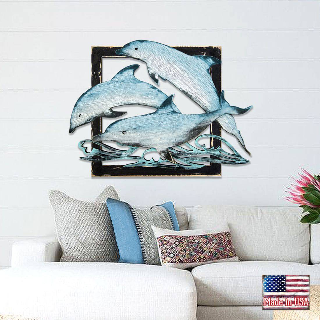 Dolphin Pod Rustic Wooden Wall Décor by G. DeBrekht | Coastal Sea-Life Décor