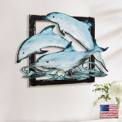 Dolphin Pod Rustic Wooden Wall Décor by G. DeBrekht | Coastal Sea-Life Décor