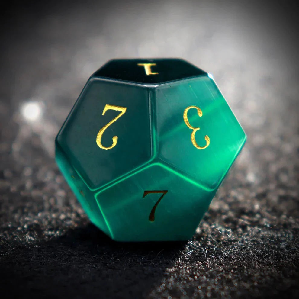 Gemstone: Green Cat Eye Gold Numbers Dice Set-2