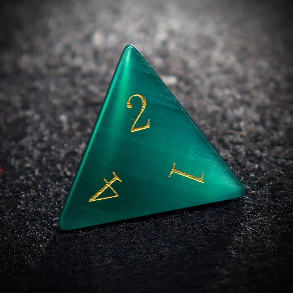 Gemstone: Green Cat Eye Gold Numbers Dice Set-3