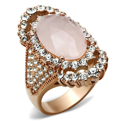 GL225 - IP Rose Gold(Ion Plating) Brass Ring with Precious Stone PINK CRYSTAL in Light Rose-0