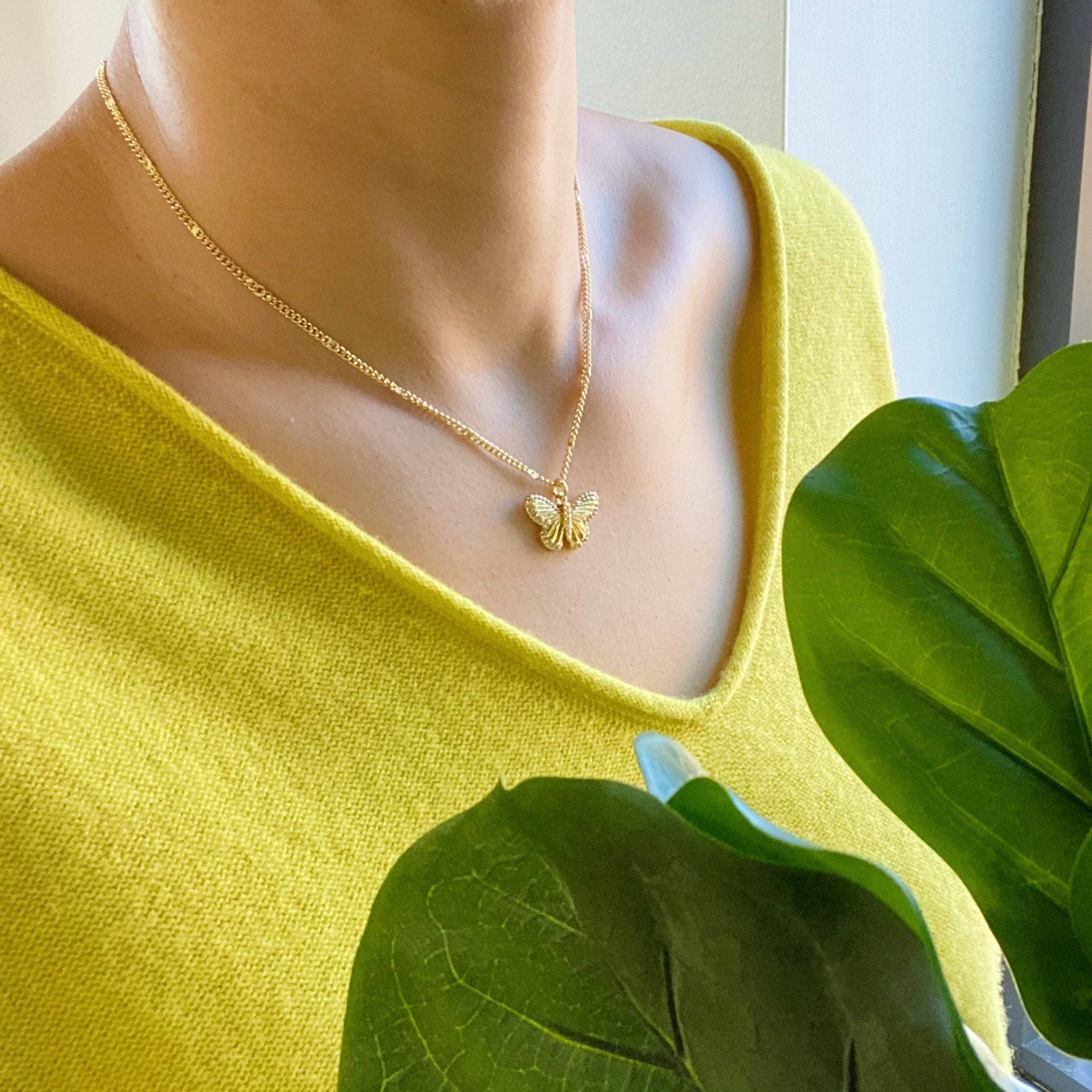 Butterfly In Flight Necklace | Gold-Plated Brass