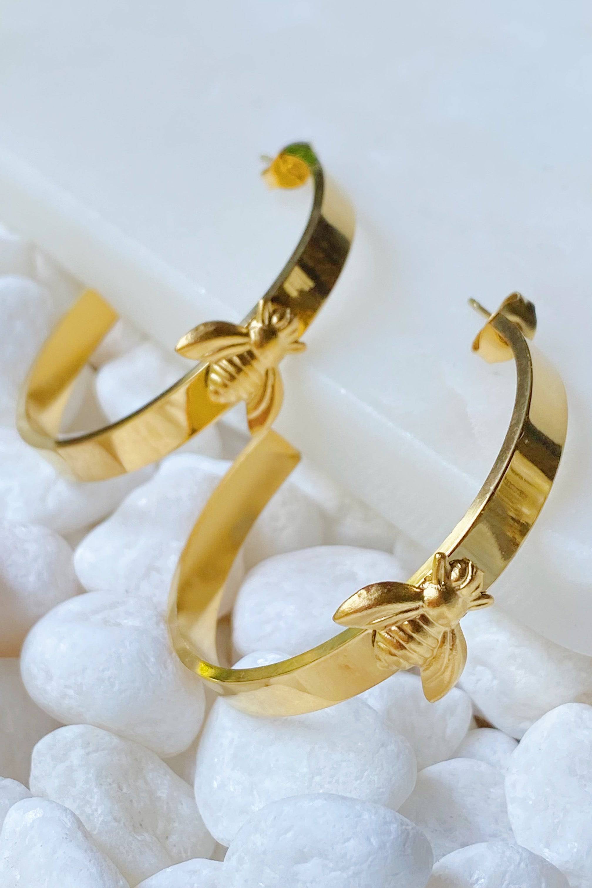 Bumble Bee Hoop Earrings | 18k Gold-Plated Stainless Steel