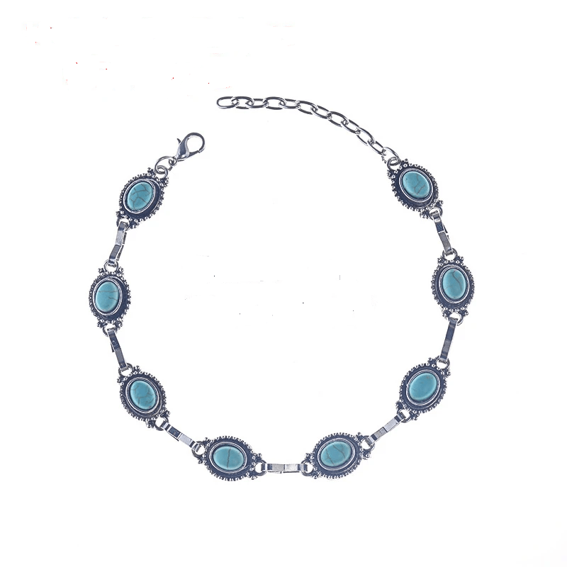 Boho Beach Adjustable Round Turquoise Beaded Anklet-1