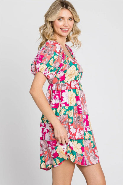 GeeGee Floral Ruff Sleeve Mini Dress