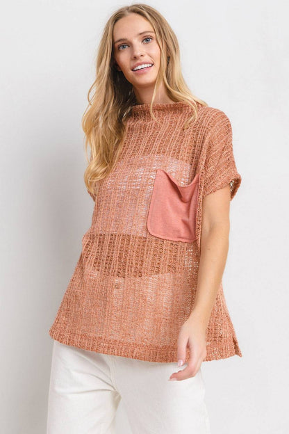 See Through Crochet Mock Neck Cover Up