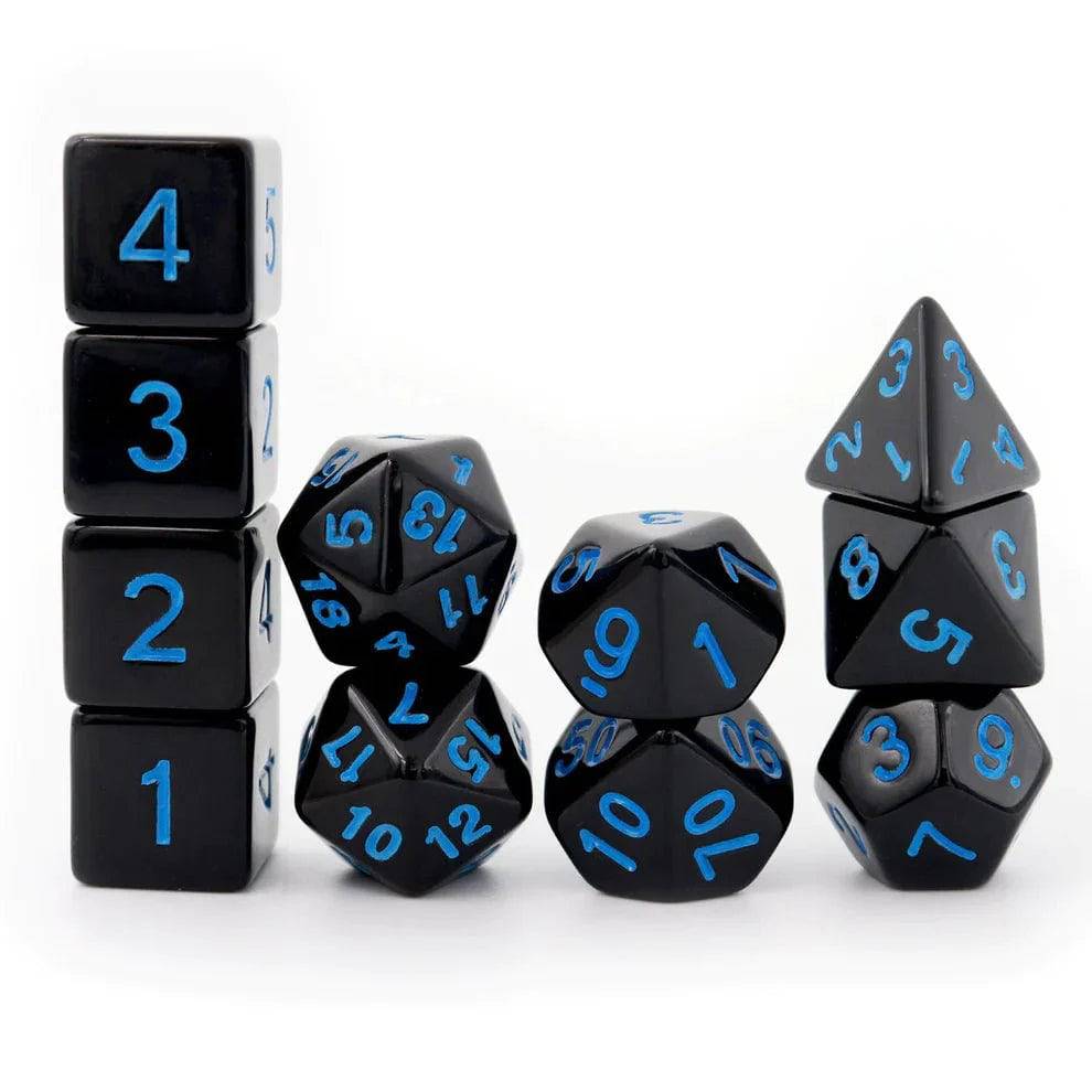 Black Dice with Blue Numbers, 11-Piece Set