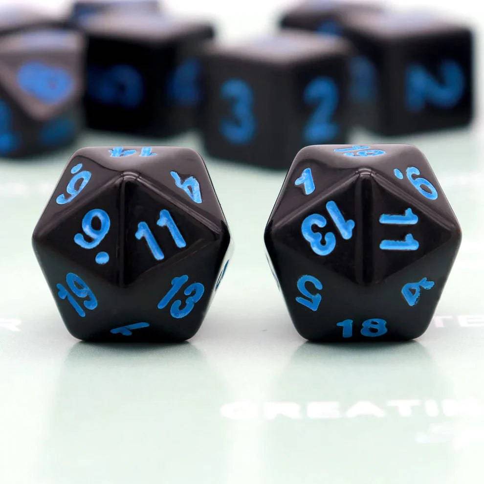 Black Dice with Blue Numbers, 11-Piece Set