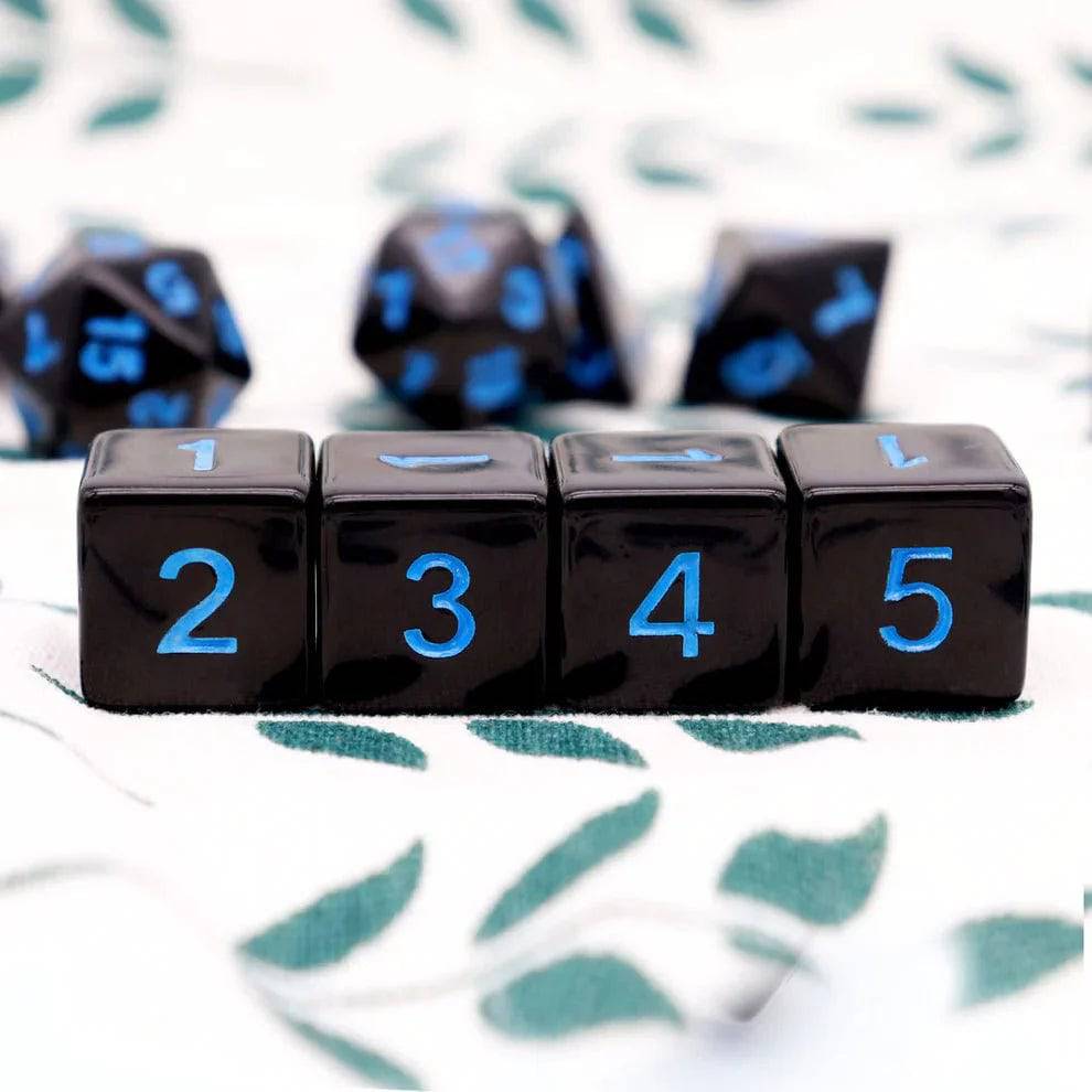 Black Dice with Blue Numbers, 11-Piece Set