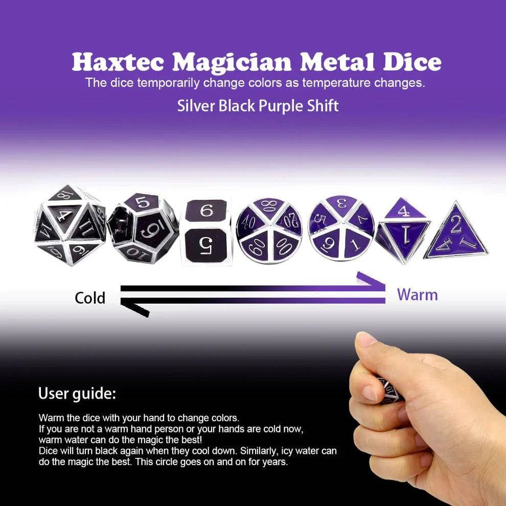 Heat Sensitive Dice Set - Silver Black Purple Shift