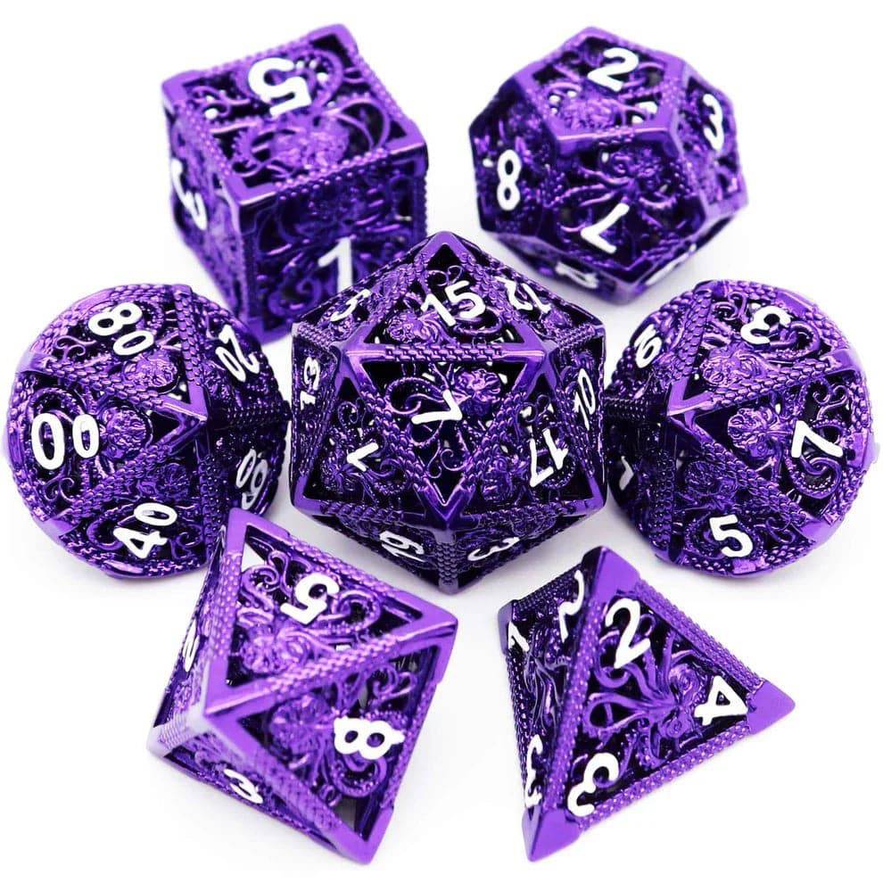 Kraken: Hollow Metal Dice Set, Purple White Numbers