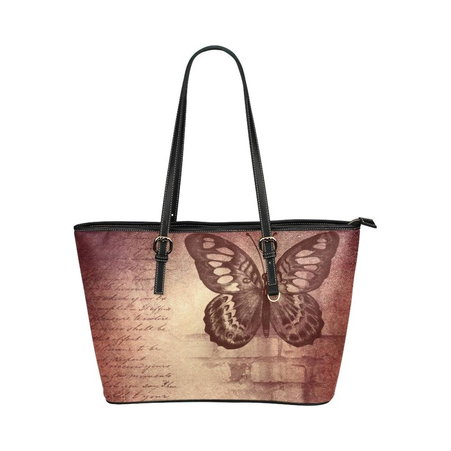 Mauve Butterfly | Large Leather Tote Shoulder Bag |Handbag