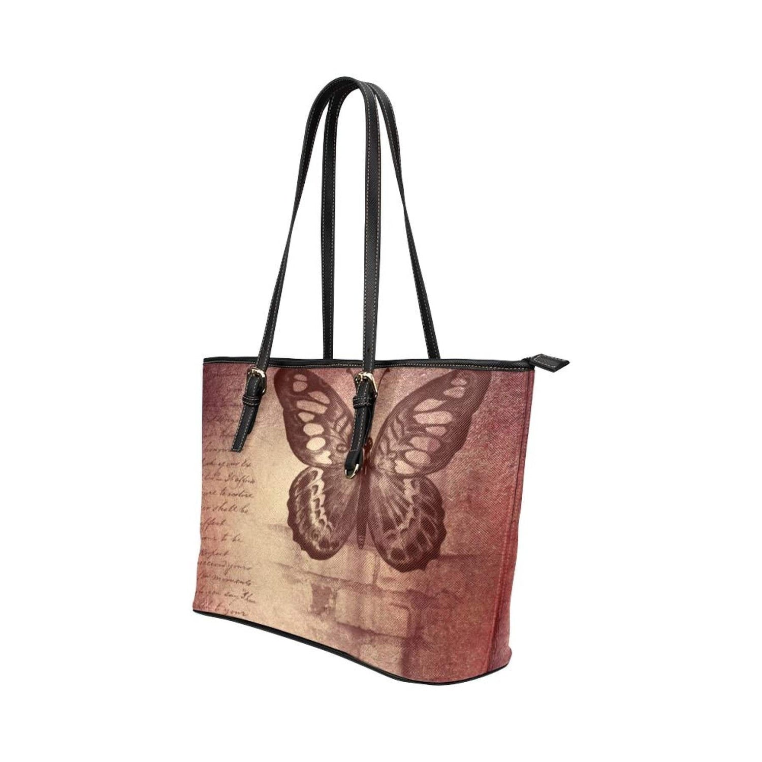 Mauve Butterfly | Large Leather Tote Shoulder Bag |Handbag