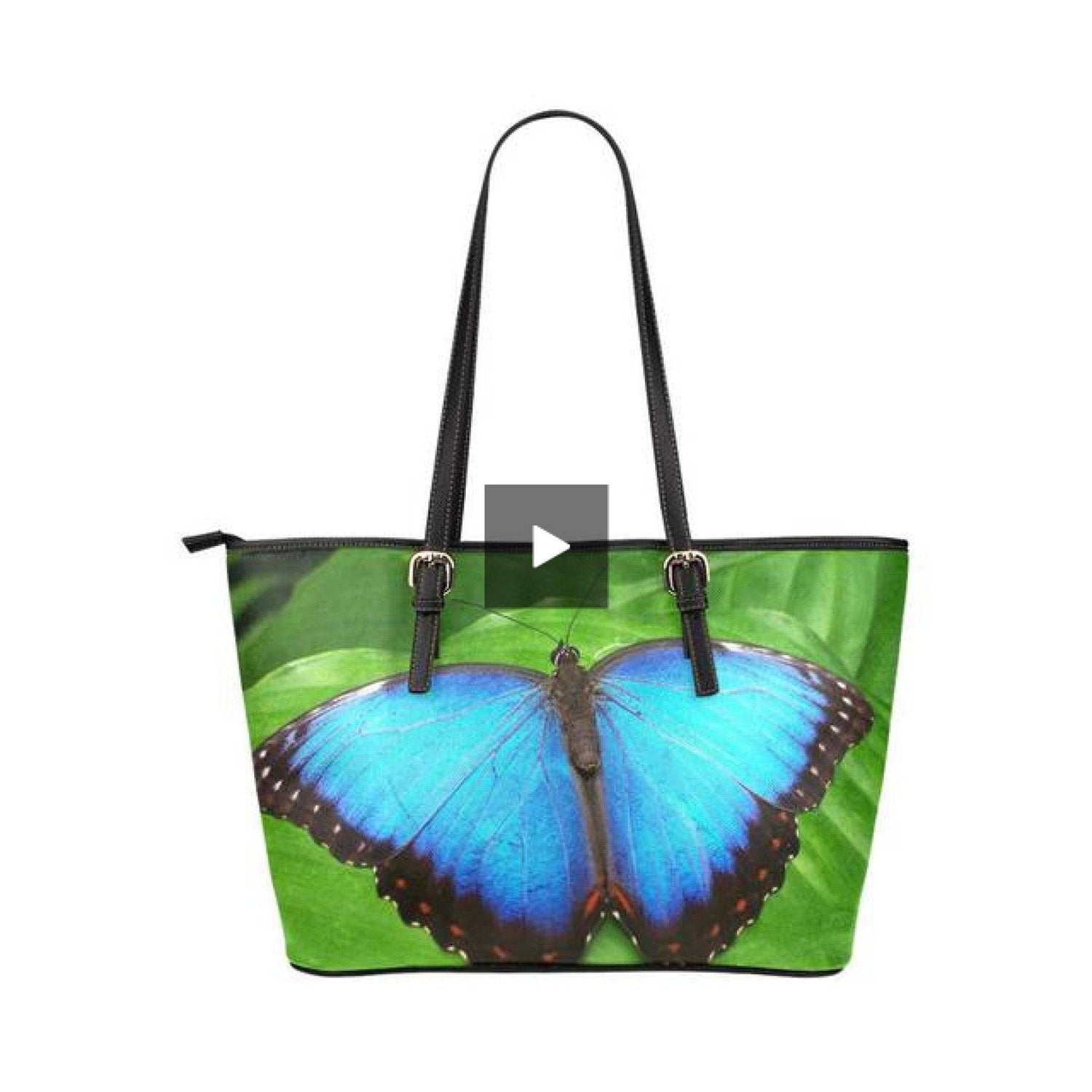 Vibrant Blue Butterfly | Large Leather Tote Shoulder Bag | Handbag