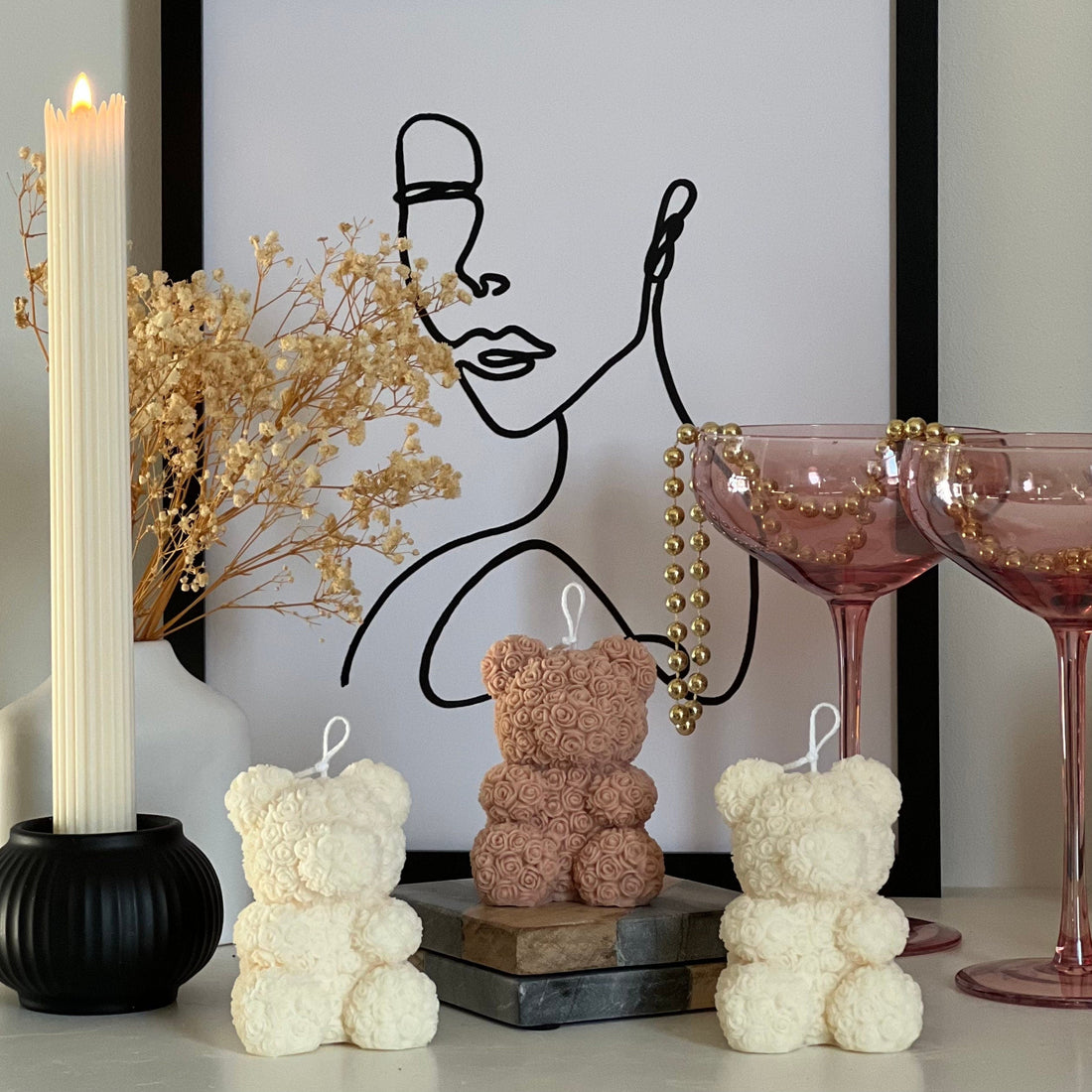 Rose Teddy Bear Candle - HartCentered