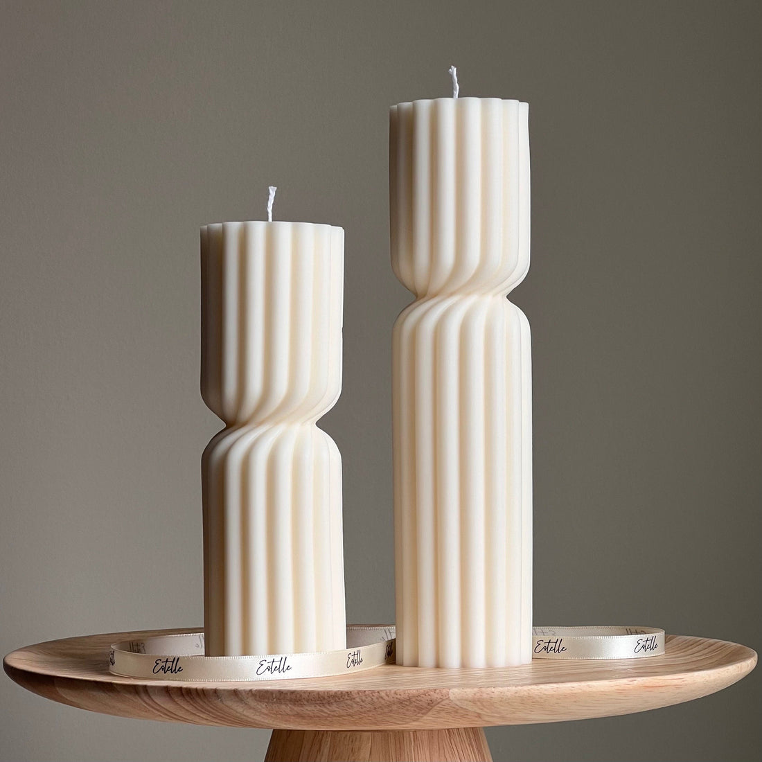 Big Ribbed Hourglass Pillar Candle| Sculptural Candle| Aesthetic Table Decor| Column Ribbed Candle| Minimalist Decor| Housewarming Gift-0
